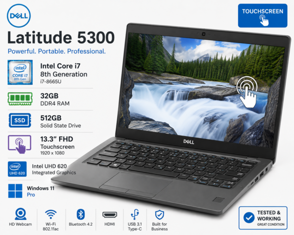 Dell Latitude 5300 i7-8665U 32GB RAM 512GB SSD 13.3" FHD Touchscreen Win 11